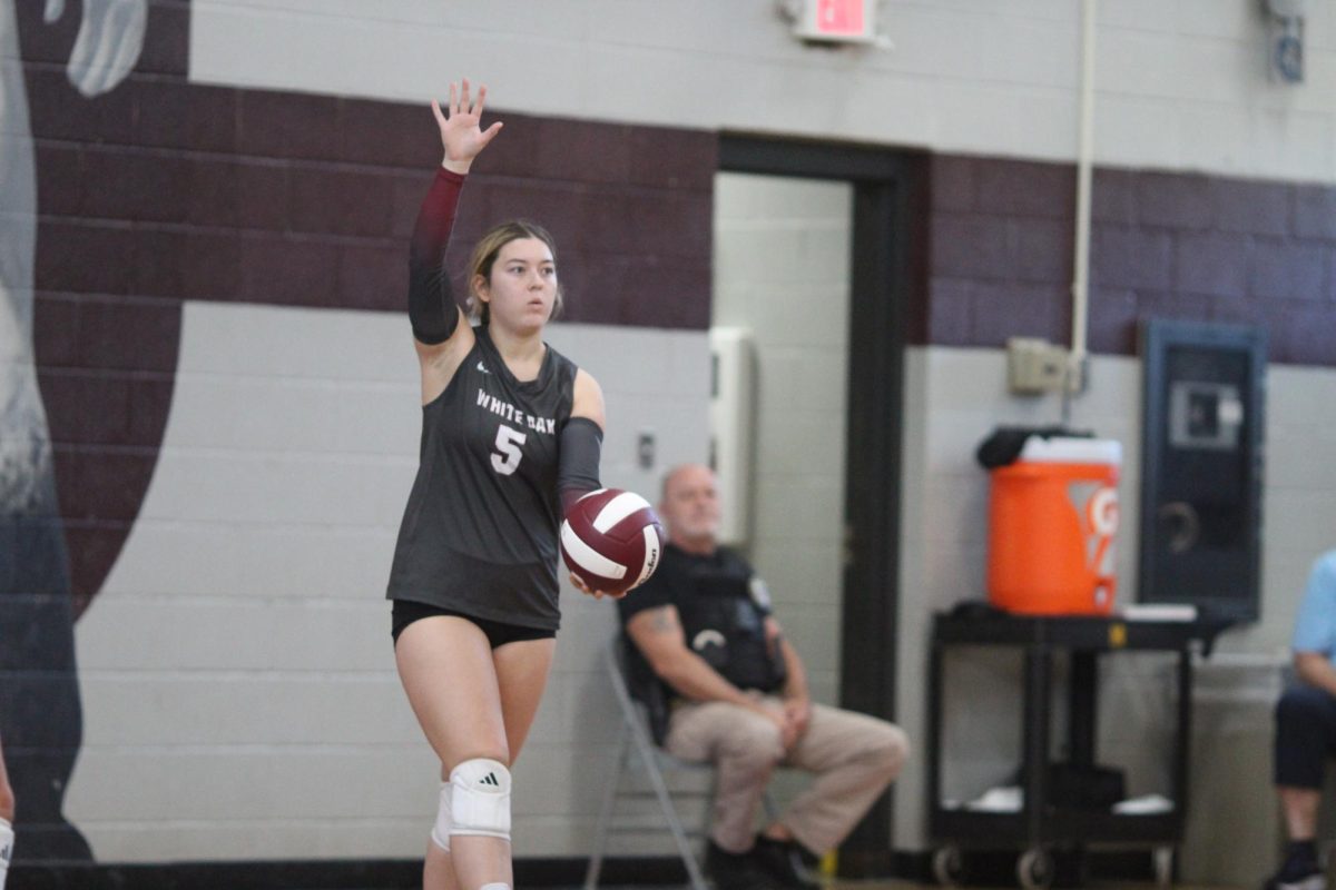 Senior Kyleigh Flores prepares to serve against the Arp Lady Tigers